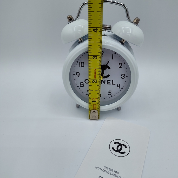CHANEL Twin Bell Alarm Clock White Black CC Logo Desk Vanity Decor Rare WORKS - Picture 3 of 4
